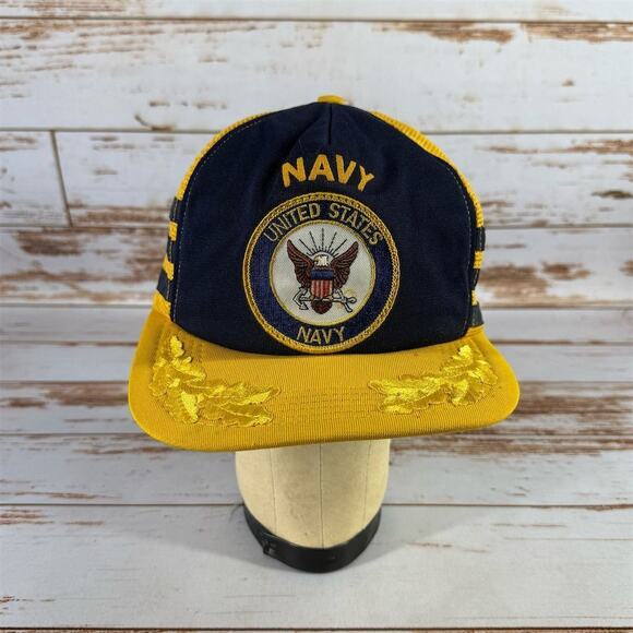 US Navy Patch Three 3 Stripe Snapback Scrambled Egg Hat Trucker Cap Made In USA